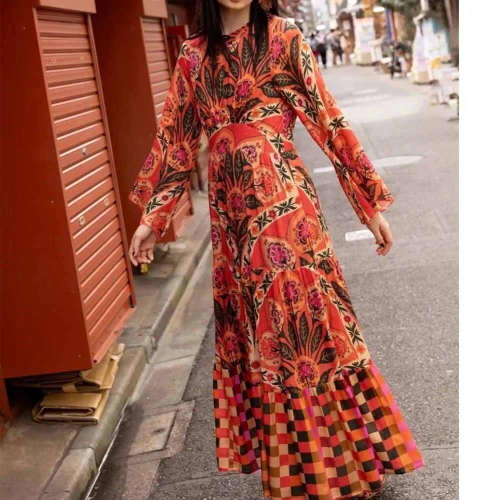 OLIPHANT BALLOON WAISTED Maxi Dress POSITANO RED large